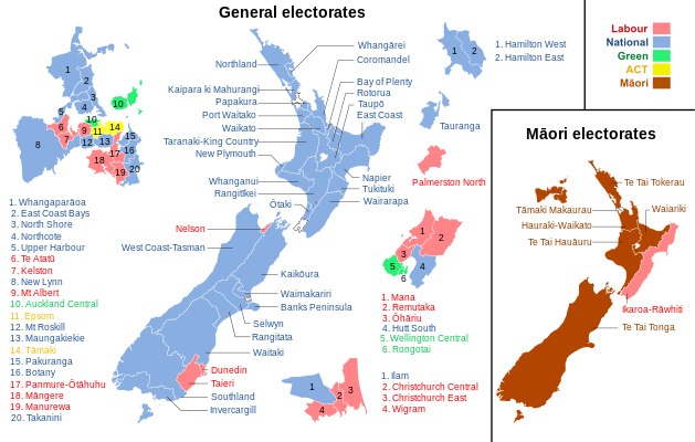 General and Māori electorates since 2023, showing the 2023 election results