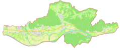 Mapa konturowa gminy Dol pri Ljubljani, po lewej nieco na dole znajduje się punkt z opisem „Videm”