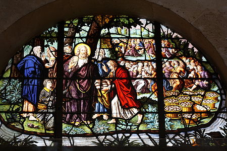 Window 5 detail, Christ multiplies the loaves of bread