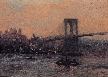 Edward Willis Redfield, Brooklyn Bridge at Night, 1909, oil on canvas