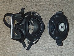 Kirby Morgan KM-48 Supermask full face diving mask. Mask and pod split showing mating surfaces