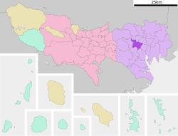 Elhelyezkedése Tokió térképén