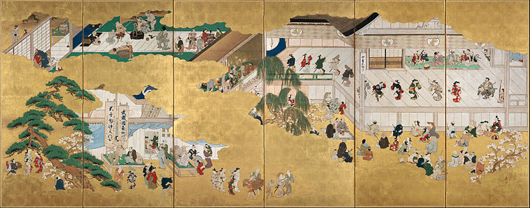 Le Théâtre de kabuki Nakamura, 1684-1694 Nikuhitsuga (peinture ukiyo-e) sur paravent (byōbu) Musée des beaux-arts de Boston