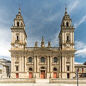 Neoclassical facade of Lugo Cathedral in Lugo, Galicia, by Julián Sánchez Bort