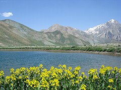 Aseman kuh (peak in Alborz range) viewed from Kahrizak Dare (lake), Lar.