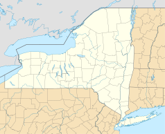 Mapa konturowa stanu Nowy Jork, po lewej znajduje się punkt z opisem „Clarkson”