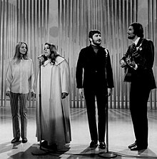 (L-R): Michelle Phillips, Cass Elliot, Denny Doherty and John Phillips on The Ed Sullivan Show telecast of June 11, 1967