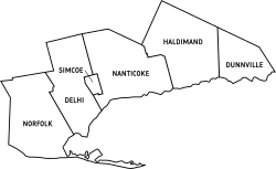 Municipal Boundaries of the former Regional Municipality of Haldimand–Norfolk.