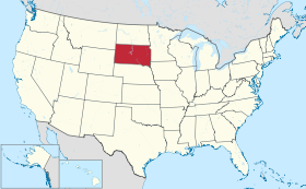 Karta SAD-a s istaknutom saveznom državom Južna Dakota
