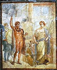 Murpentraĵo en Pompejo, kiu priskribas la nupton de Aleksandro al Barsine (Statira) en -324. La paro estas aspekte vestita kiel Ares kaj Afrodita.