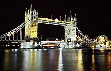 For much of 2002, the Tower Bridge was floodlit in gold rather than the usual white, in celebration of the Queen's Golden Jubilee