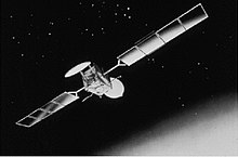 A depiction of a satellite in space.