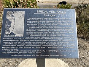 Plaque overlooking Bridal Veil Falls telling a local legend.