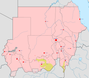 Карта боевых действий по состоянию на 6 июня 2016 года:      Под контролем правительства      Под контролем Суданского революционного совета пробуждения[англ.]      Под контролем Суданского революционного фронта и союзников[англ.]