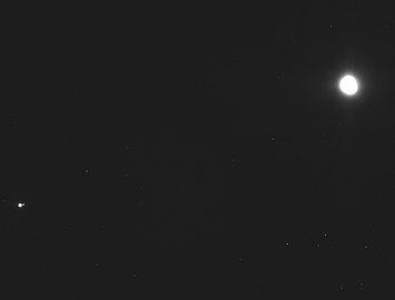 Earth-Moon (lower left) and asteroid Bennu (upper right) (December 2018)[115]