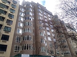 The facade of the Rockefeller Apartments as seen in 2021