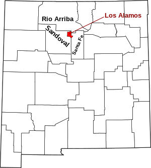 Map of New Mexico highlighting Los Alamos County