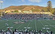Cal Poly quarterback Sam Huard passes downfield during a Big Sky Conference football home win over Northern Colorado in 2023.