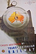 Post-war poster advertising the Trans-Australian in the final years of steam traction