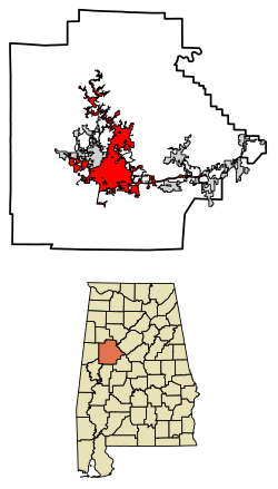 Location of Tuscaloosa in Tuscaloosa County, Alabama