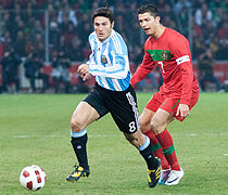 Javier Zanetti (L), Cristiano Ronaldo (R) – Portugal vs. Argentina, 9th February 2011 (2).jpg