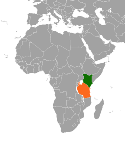 Map indicating locations of Kenya and Tanzania