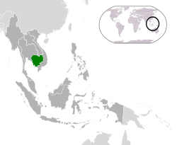 Location o  Cambodie  (green) in ASEAN  (dark grey)  —  [Legend]