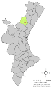 Localização do município de Torrechiva na Comunidade Valenciana