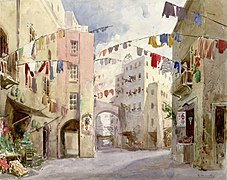 Napoli, strada Acquaquilia, bozzetto di Riccardo Salvadori per A Basso Porto (1894) - Archivio Storico Ricordi ICON002556