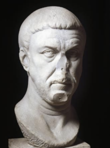 Over life-sized (46.8 cm tall) marble head of a Tetrarch. It may depict Maximian, but could instead depict Diocletian or any other Tetrarch.