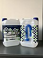 Diesel exhaust fluid packed in two 5L plastic bottles (canisters).