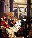 Pope Julius II ordering Bramante and Michelangelo to design St Peter's Basilica (1827)