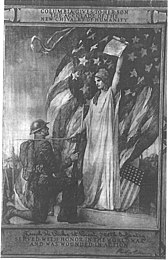 Lady Columbia recognized World War I Doughboy soldier as having suffered injury due to his willingness to serve humanity.