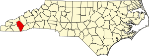 Map of North Carolina highlighting Jackson County
