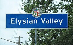 Elysian Valley neighborhood sign, located on Riverside Drive at Egret Park