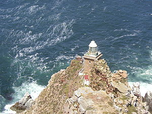 The "new" lighthouse of 1919, atop Dias Point, essentially Cape Point