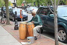 Street musician playing congas, Ann Arbor, Michigan