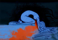 لوحة فنية تمثل مرأة مصابة بمتلازمة التعب المزمن (رسم جيم يوشيوكا، ويلينغتون، نيوزيلندا، عام 2009)