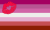 The lipstick lesbian flag was introduced in 2010 by Natalie McCray; this is a version with the kiss symbol changed.[29]