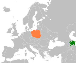 Map indicating locations of Azerbaijan and Poland