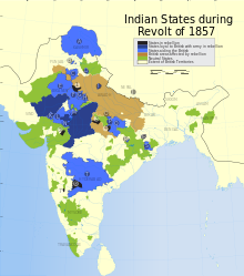 Map of India during the Indian Rebellion of 1857.