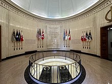 Rotunda with two black granite slabs inscribed with the names "Douglas MacArthur" and "Jean Faircloth MacArthur"