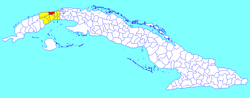 Mariel municipality (red) within Artemisa Province (yellow) and Cuba