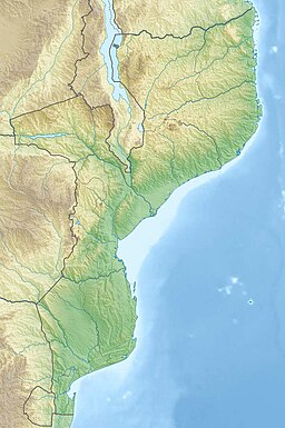 Map of Mozambique with a marked lake in the Northwest
