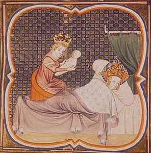 Naissance de Philippe Auguste (Grandes Chroniques de France, XIVe siècle).