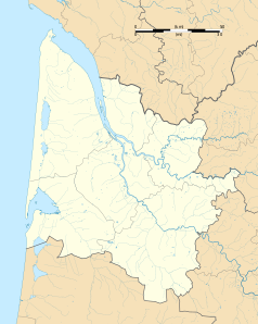 Mapa konturowa Żyrondy, w centrum znajduje się punkt z opisem „Arsac”