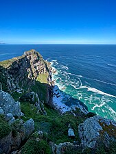 View from one of Cape Point's observation points (-34.3538, 18.4897) in Table Mountain National Park