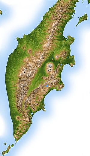 Східний хребет на мапі Камчатки (праворуч)