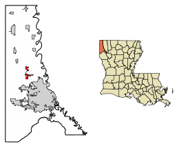 Location of Blanchard in Caddo Parish, Louisiana.