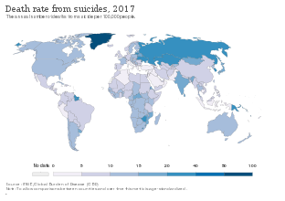 Death rate from suicide per 100,000 as of 2017[223]